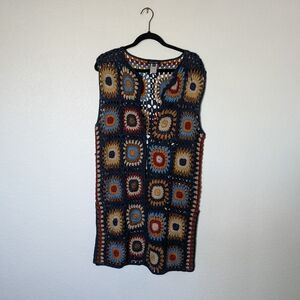 John Mark Crochet Vest Tunic with Multicolor Granny Squares
